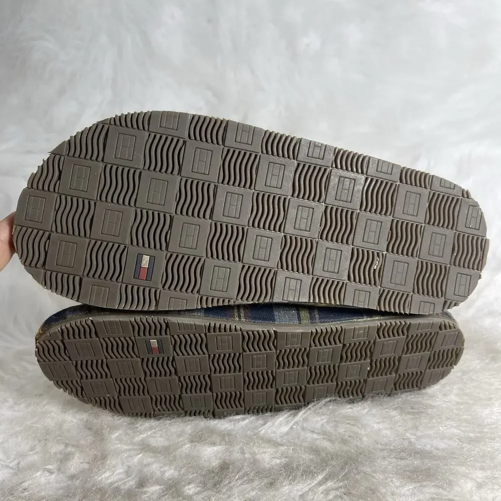 Tommy Hilfiger Flip Flops Mens 7M Brown Leather Plaid Thong Sandals
